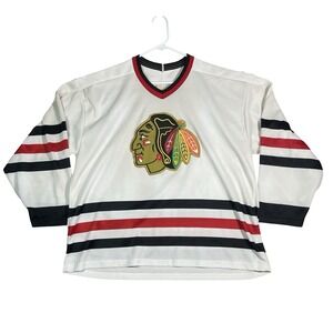 Vtg CCM Chicago Blackhawks Hockey Jersey Men's XL White Patch Logo